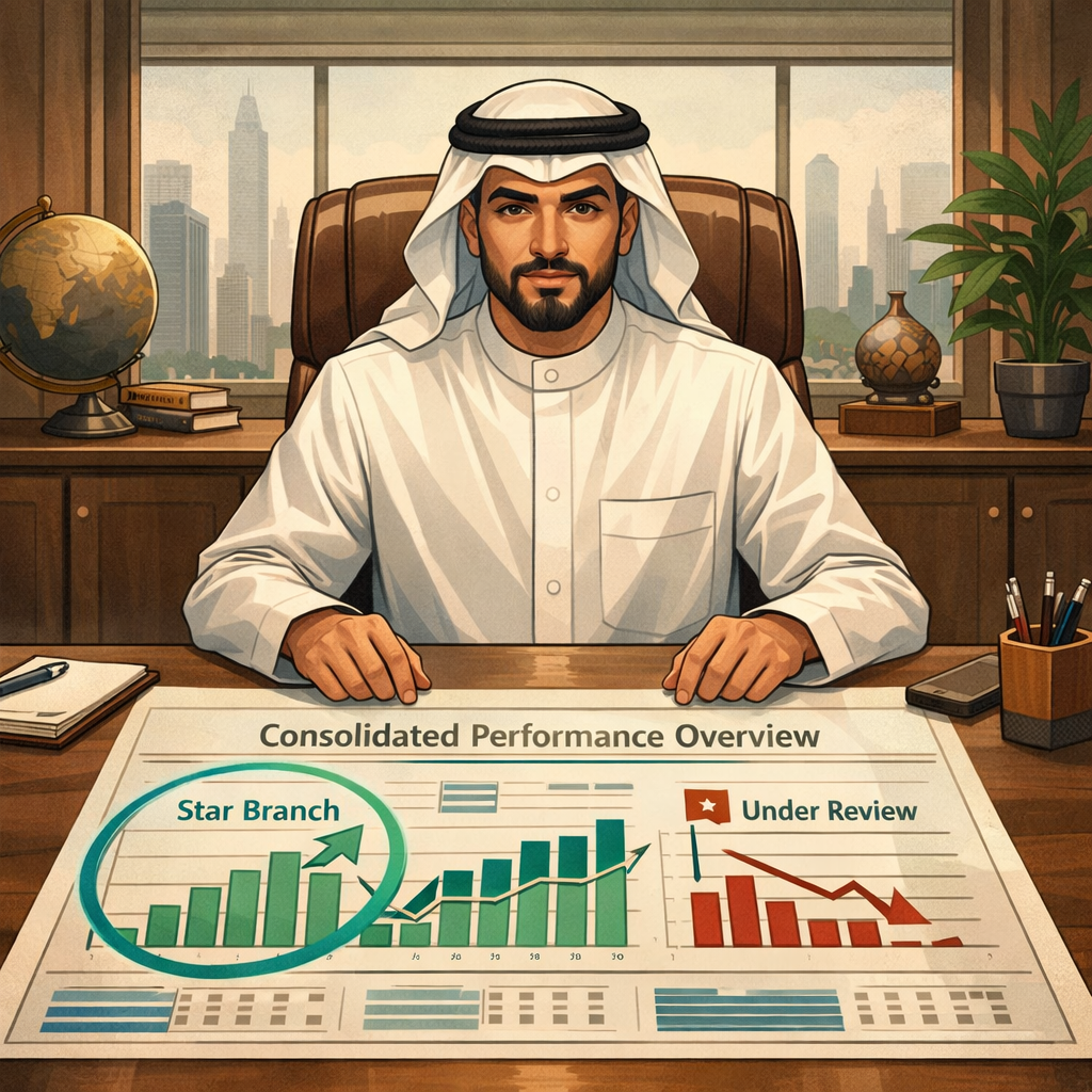 Jasmine RMS Empire View showing consolidated P&L across all branches with cross-outlet inventory transfer tracking